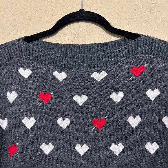 Loft Heart Print Boatneck Sweater Womens MP Medium Petite Gray 3/4 Sleeve - Picture 4 of 6